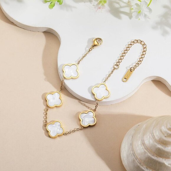 ✨Aippk Clover Lucky Bracelet Women White 18KPlated Flower Four Leaf Jewelry Gift - Picture 5 of 7